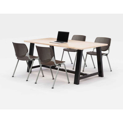 KFI Studios Midtown Dining Table with Four Brownstone Kool Series Chairs, 36 x 72 x 30, Kensington Maple, Ships in 4-6 Business Days Flipcost Flipcost