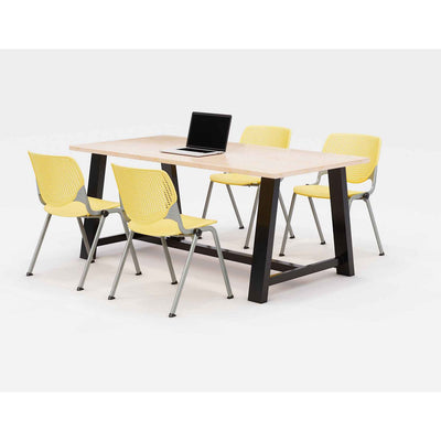 KFI Studios Midtown Dining Table with Four Yellow Kool Series Chairs, 36 x 72 x 30, Kensington Maple, Ships in 4-6 Business Days Flipcost Flipcost