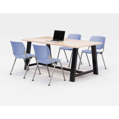 KFI Studios Midtown Dining Table with Four Periwinkle Kool Series Chairs, 36 x 72 x 30, Kensington Maple, Ships in 4-6 Business Days Flipcost Flipcost
