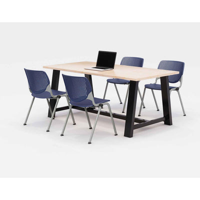 KFI Studios Midtown Dining Table with Four Navy Kool Series Chairs, 36 x 72 x 30, Kensington Maple, Ships in 4-6 Business Days Flipcost Flipcost