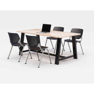 KFI Studios Midtown Dining Table with Four Black Kool Series Chairs, 36 x 72 x 30, Kensington Maple, Ships in 4-6 Business Days Flipcost Flipcost