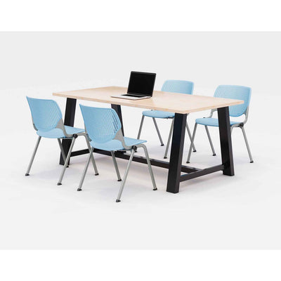 KFI Studios Midtown Dining Table with Four Sky Blue Kool Series Chairs, 36 x 72 x 30, Kensington Maple, Ships in 4-6 Business Days Flipcost Flipcost