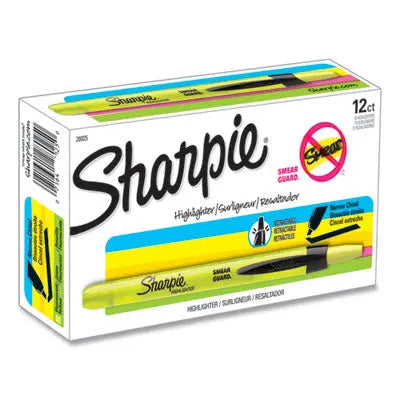 Sharpie® Retractable Highlighters, Fluorescent Yellow Ink, Chisel Tip, Yellow/Black Barrel, Dozen Flipcost Flipcost