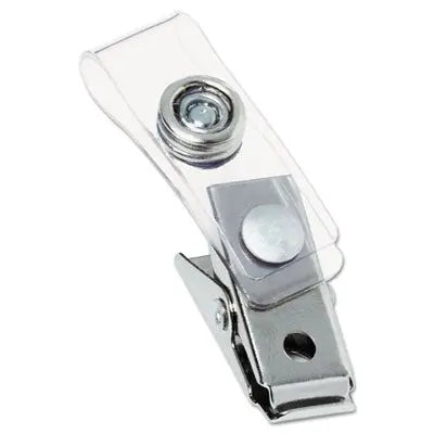 Swingline® GBC® Badge Clips with Plastic Straps, 0.5" x 1.5", Clear/Silver, 100/Box Flipcost Flipcost
