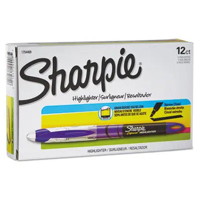 Sharpie® Liquid Pen Style Highlighters, Fluorescent Purple Ink, Chisel Tip, Purple/Black/Clear Barrel, Dozen Flipcost Flipcost