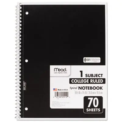 MEAD PRODUCTS Spiral Notebook, 3-Hole Punched, 1-Subject, Medium/College Rule, Randomly Assorted Cover Color, (70) 10.5 x 7.5 Sheets Flipcost Flipcost
