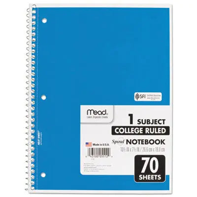MEAD PRODUCTS Spiral Notebook, 3-Hole Punched, 1-Subject, Medium/College Rule, Randomly Assorted Cover Color, (70) 10.5 x 7.5 Sheets Flipcost Flipcost