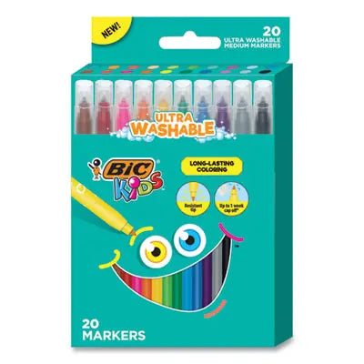 BIC CORP. Kids Ultra Washable Markers, Medium Bullet Tip, Assorted Colors, 20/Pack Flipcost Flipcost