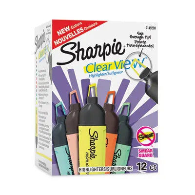 Sharpie® Clearview Tank-Style Highlighter, Assorted Ink Colors, Chisel Tip, Assorted Barrel Colors, 12/Pack Flipcost Flipcost
