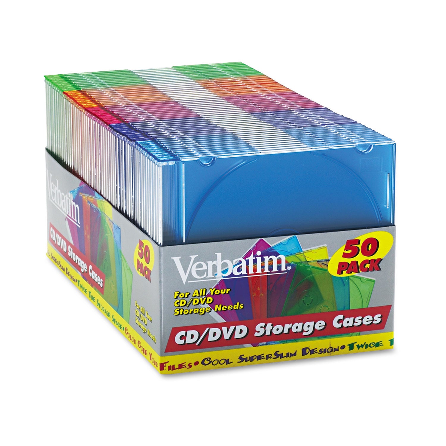 Verbatim® CD/DVD Slim Case, Assorted Colors, 50/Pack