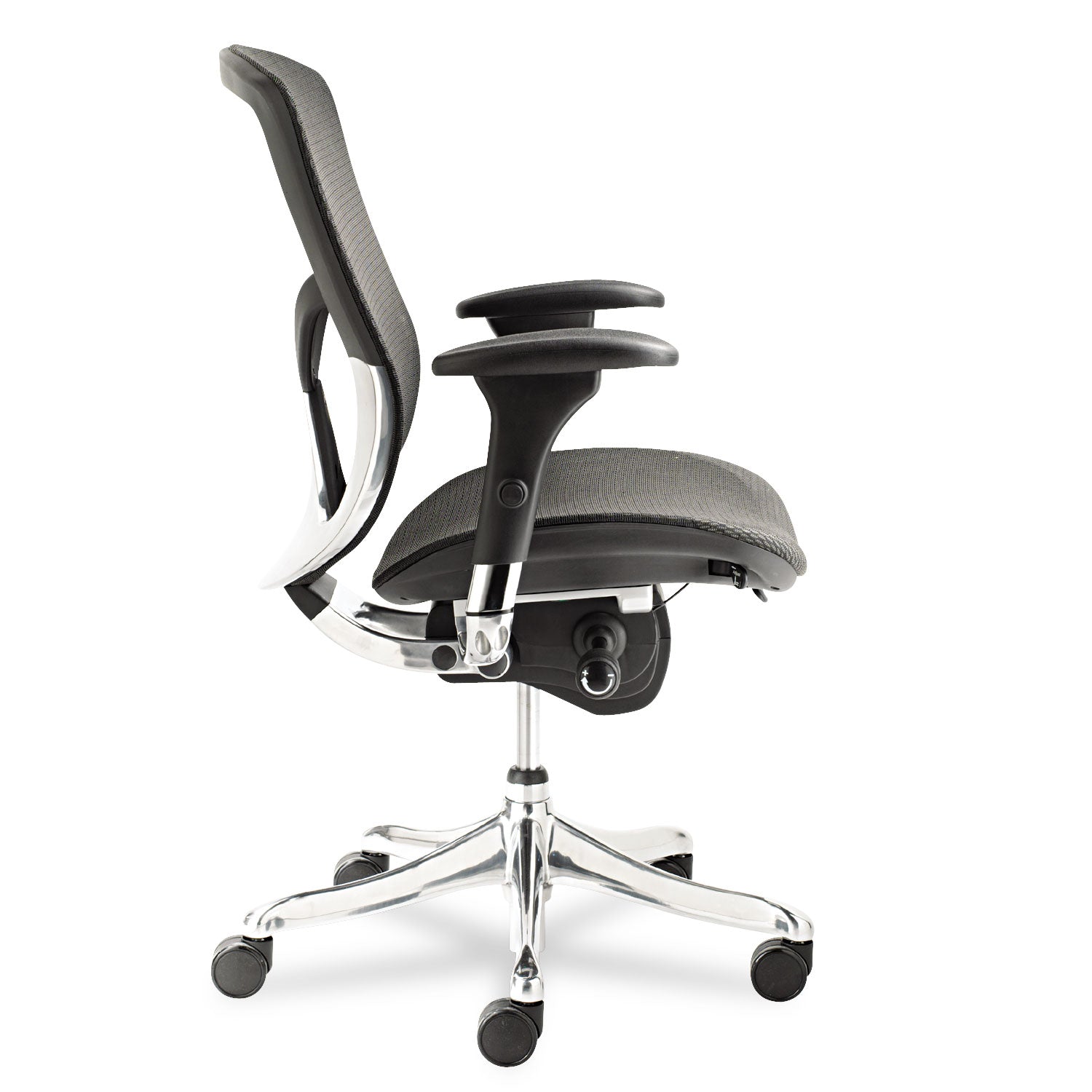 Alera® Alera EQ Series Ergonomic Multifunction Mid-Back Mesh Chair, Supports Up to 250 lb, Black Seat/Back, Aluminum Base