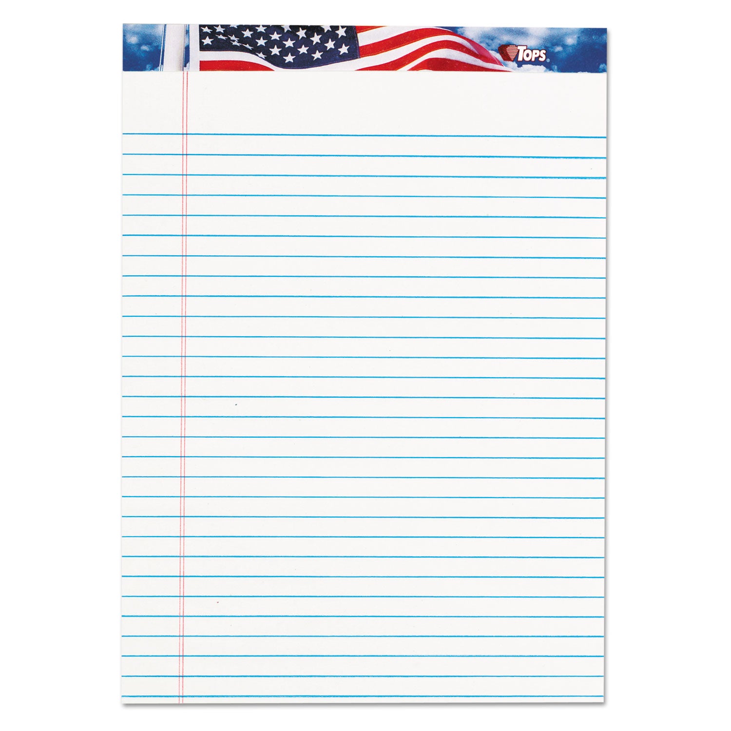 TOPS™ American Pride Writing Pad, Wide/Legal Rule, Red/White/Blue Headband, 50 White 8.5 x 11.75 Sheets, 12/Pack