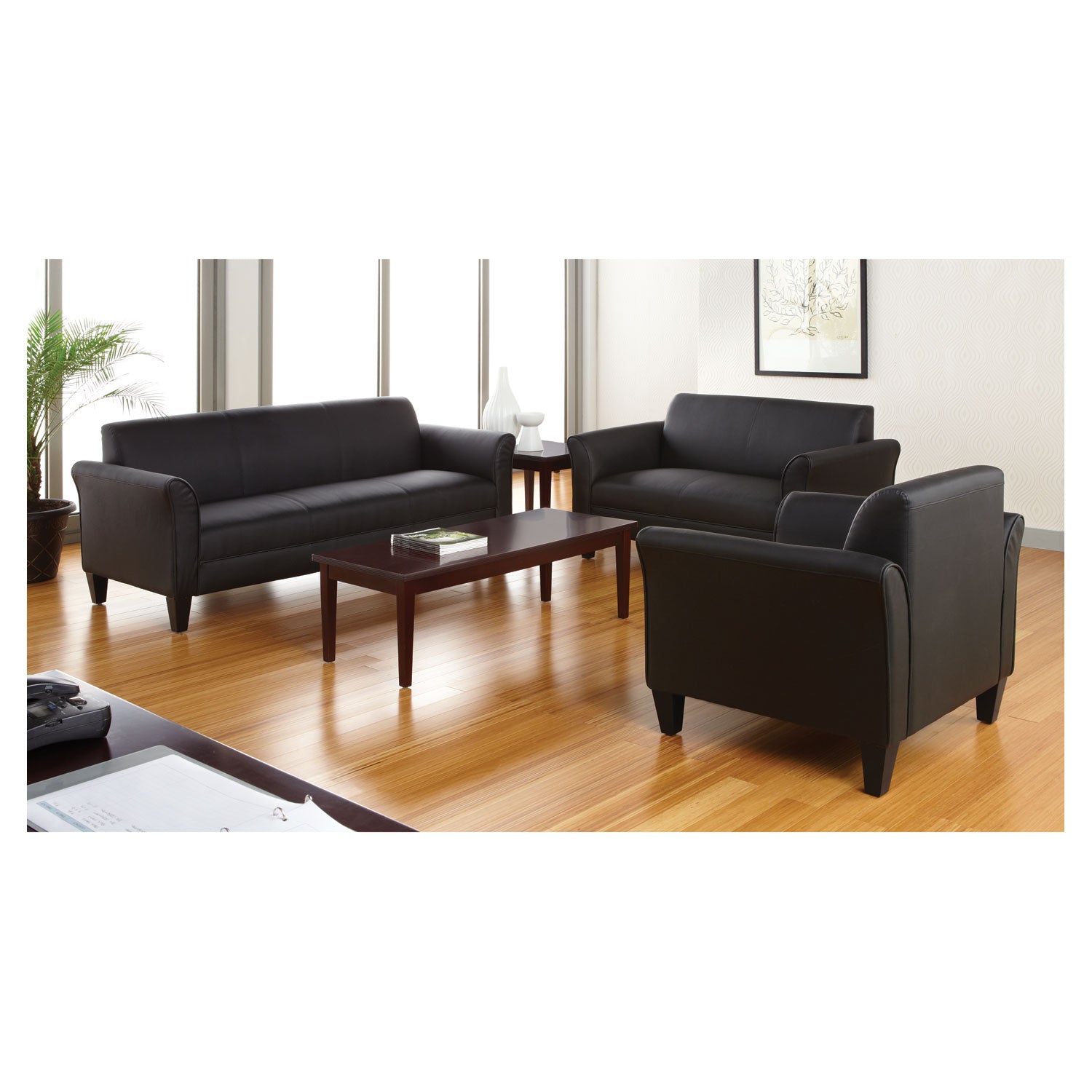 Alera® Alera Reception Lounge Sofa Series Club Chair, 35.43" x 30.7" x 32.28", Black Seat, Black Back, Black Base