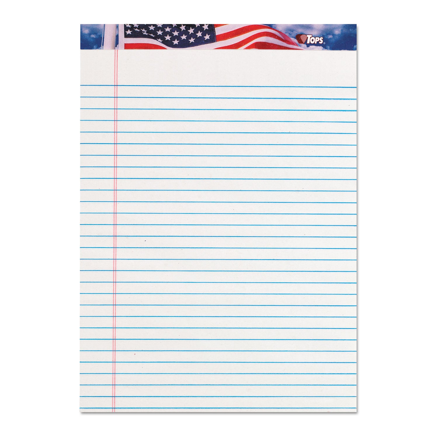 TOPS™ American Pride Writing Pad, Wide/Legal Rule, Red/White/Blue Headband, 50 White 8.5 x 11.75 Sheets, 12/Pack