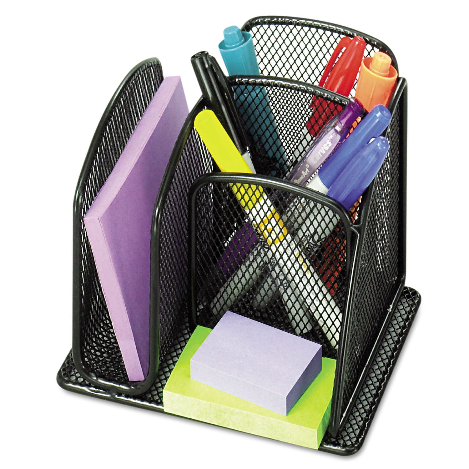 Onyx Mesh Mini Organizer, 3 Compartments, Steel, 6 x 5.25 x 5.25, Black