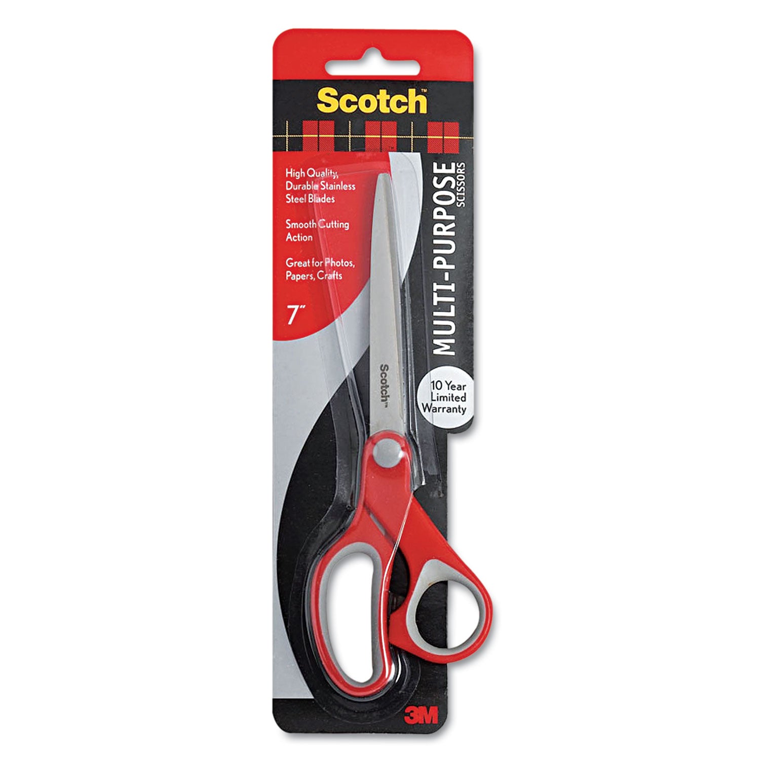 Scotch® Multi-Purpose Scissors, 7" Long, 3.38" Cut Length, Straight Gray/Red Handle