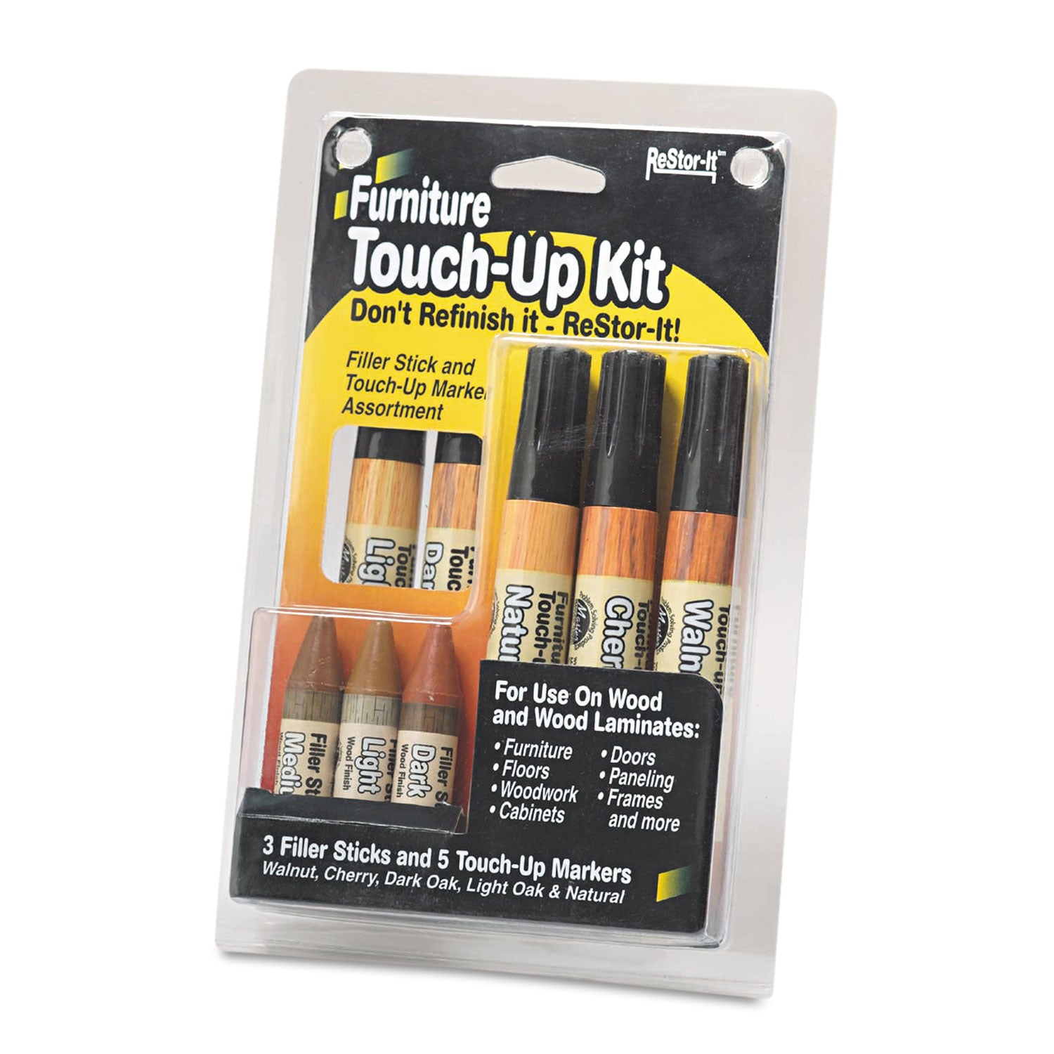 ReStor-It Furniture Touch-Up Kit with (5) Woodgrain Markers, (3) Filler Sticks, 4.25 x 0.38 x 6.75