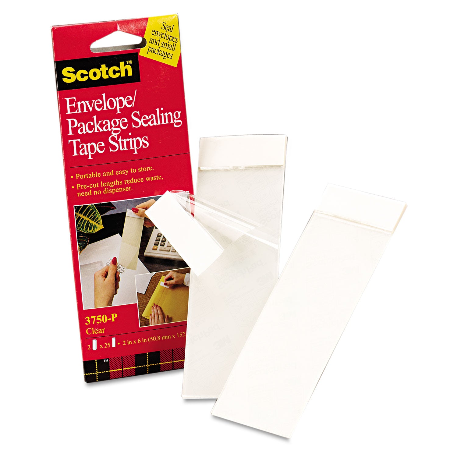 Envelope/Package Sealing Tape Strips, 2" x 6", Clear, 50/Pack