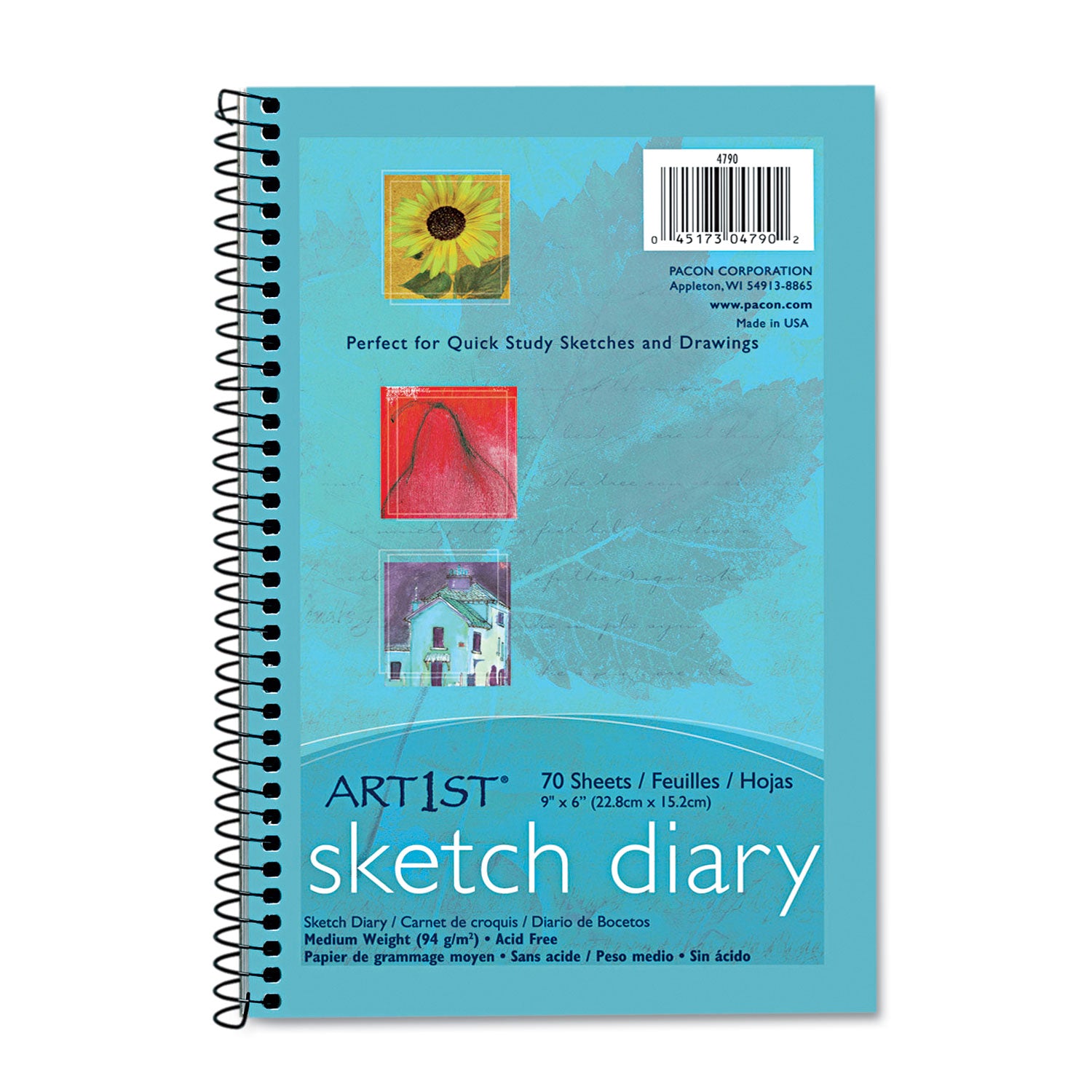 Art1st Sketch Diary, 64 lb Text Paper Stock, Blue Cover, (70) 9 x 6 Sheets