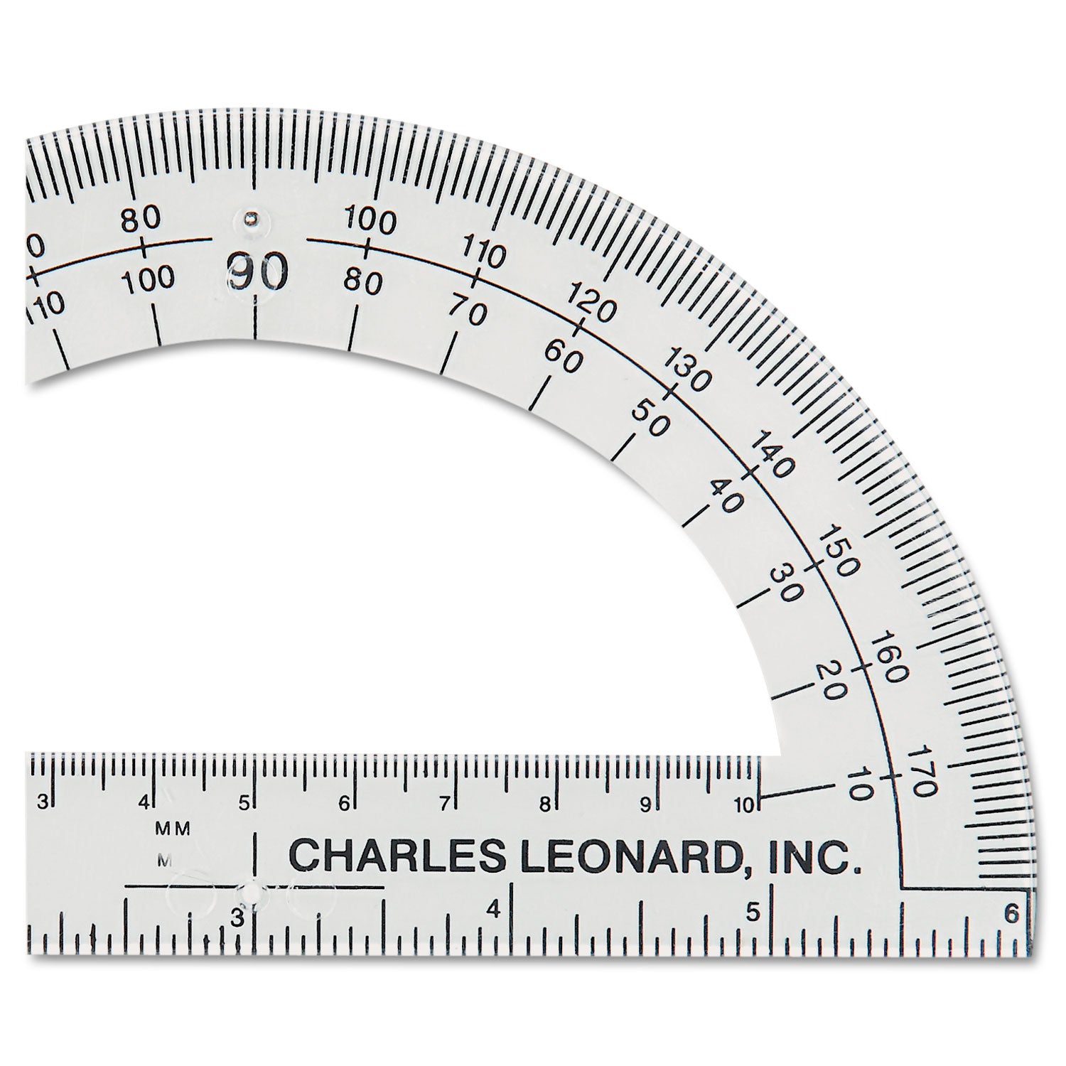 Charles Leonard® Open Center Protractor, Plastic, 6" Ruler Edge, Clear