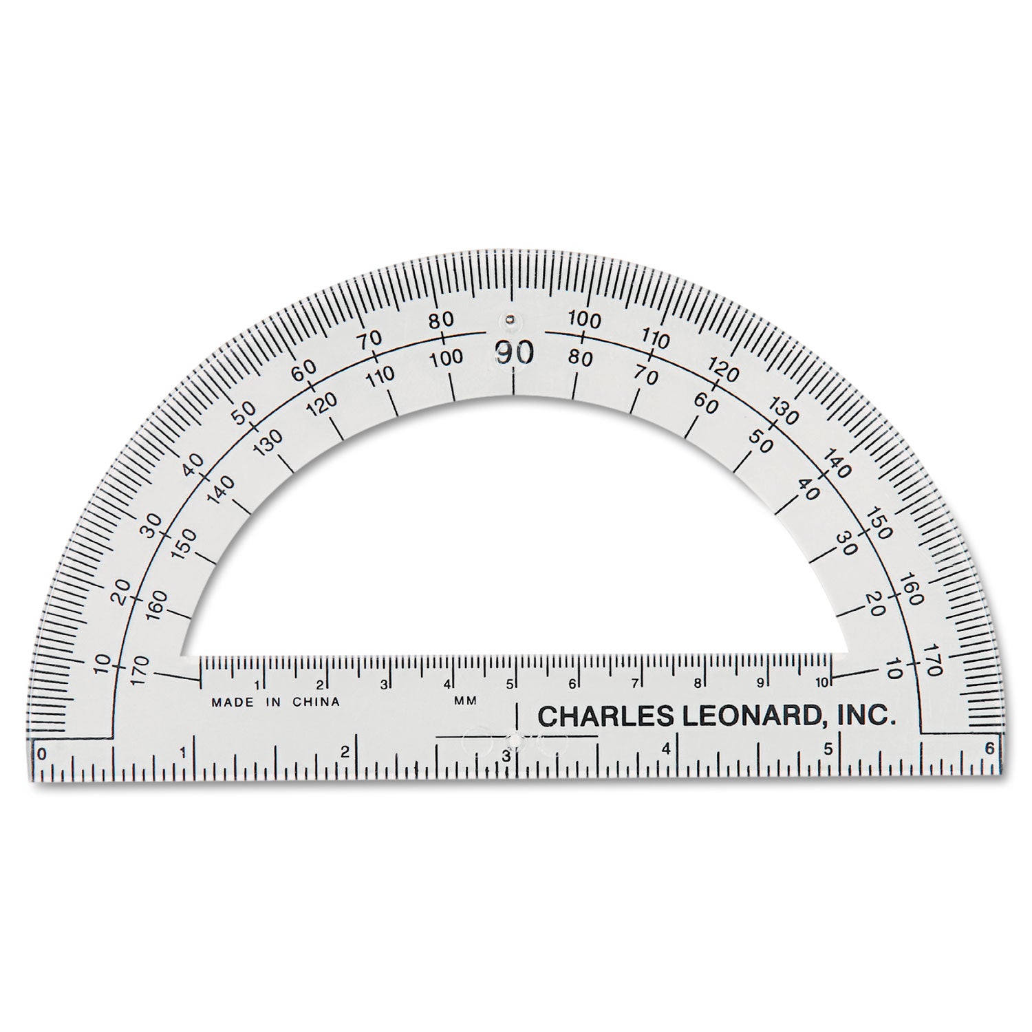 Open Center Protractor, Plastic, 6" Ruler Edge, Clear