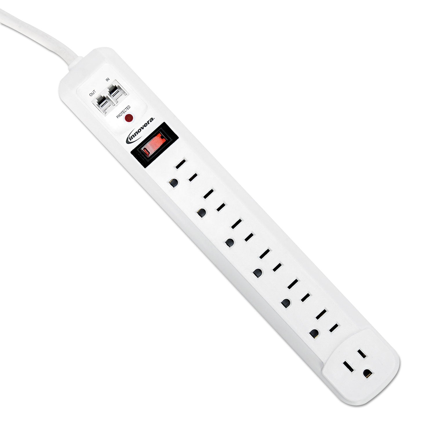 Surge Protector, 7 AC Outlets, 4 ft Cord, 1,080 J, White