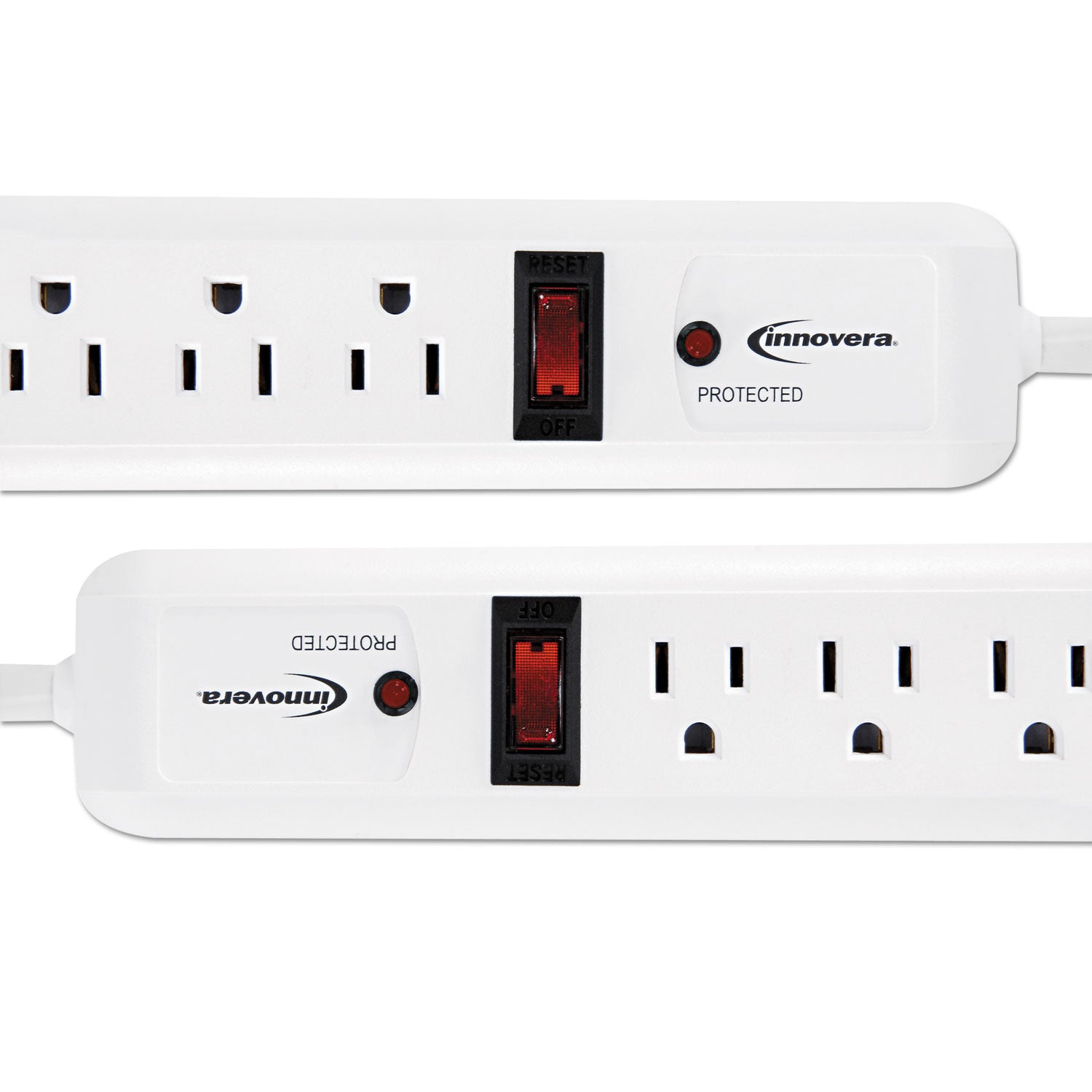 Innovera® Surge Protector, 6 AC Outlets, 4 ft Cord, 540 J, White, 2/Pack