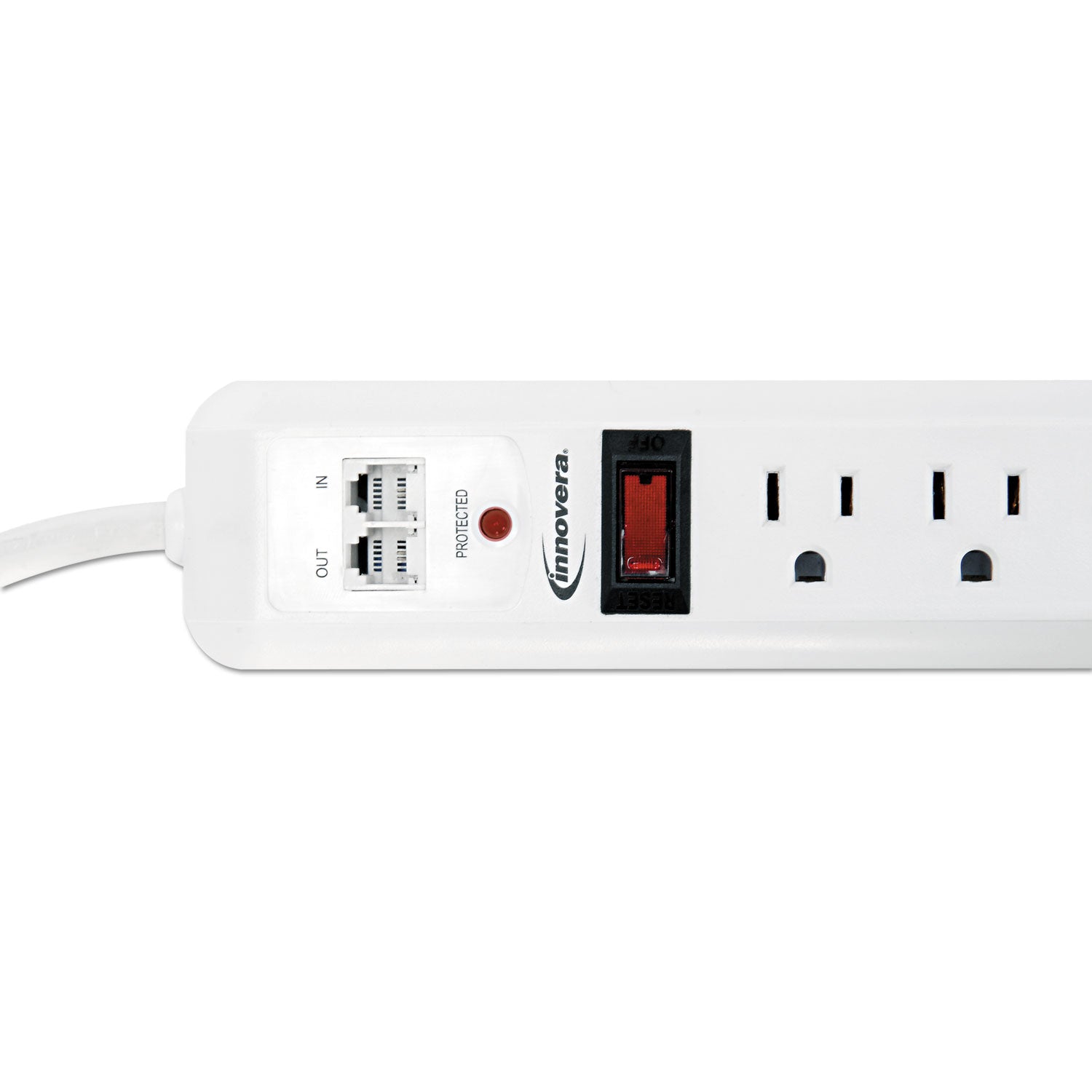 Innovera® Surge Protector, 7 AC Outlets, 4 ft Cord, 1,080 J, White