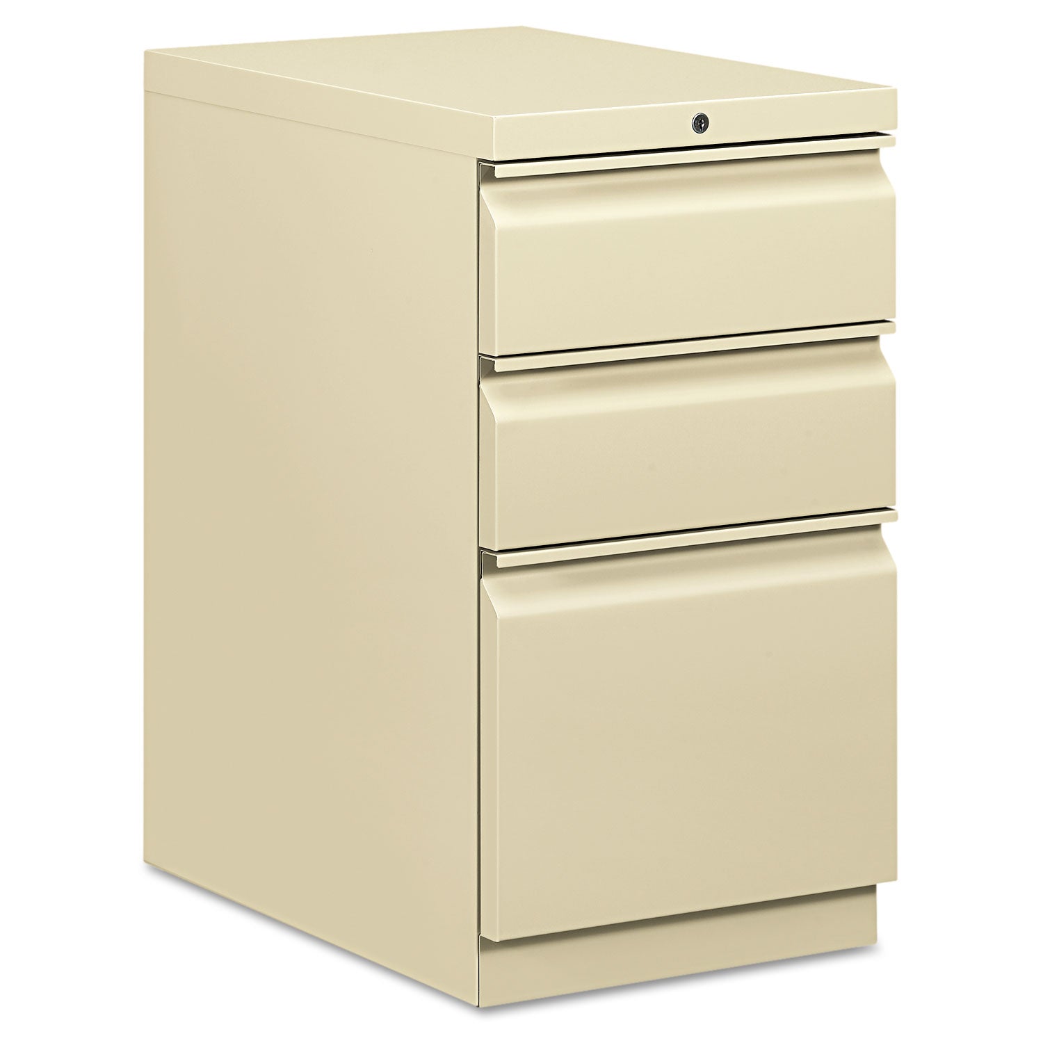 HON® Brigade Mobile Pedestal with Pencil Tray Insert Left/Right, 3-Drawers: Box/Box/File, Letter, Putty, 15" x 22.88" x 28"