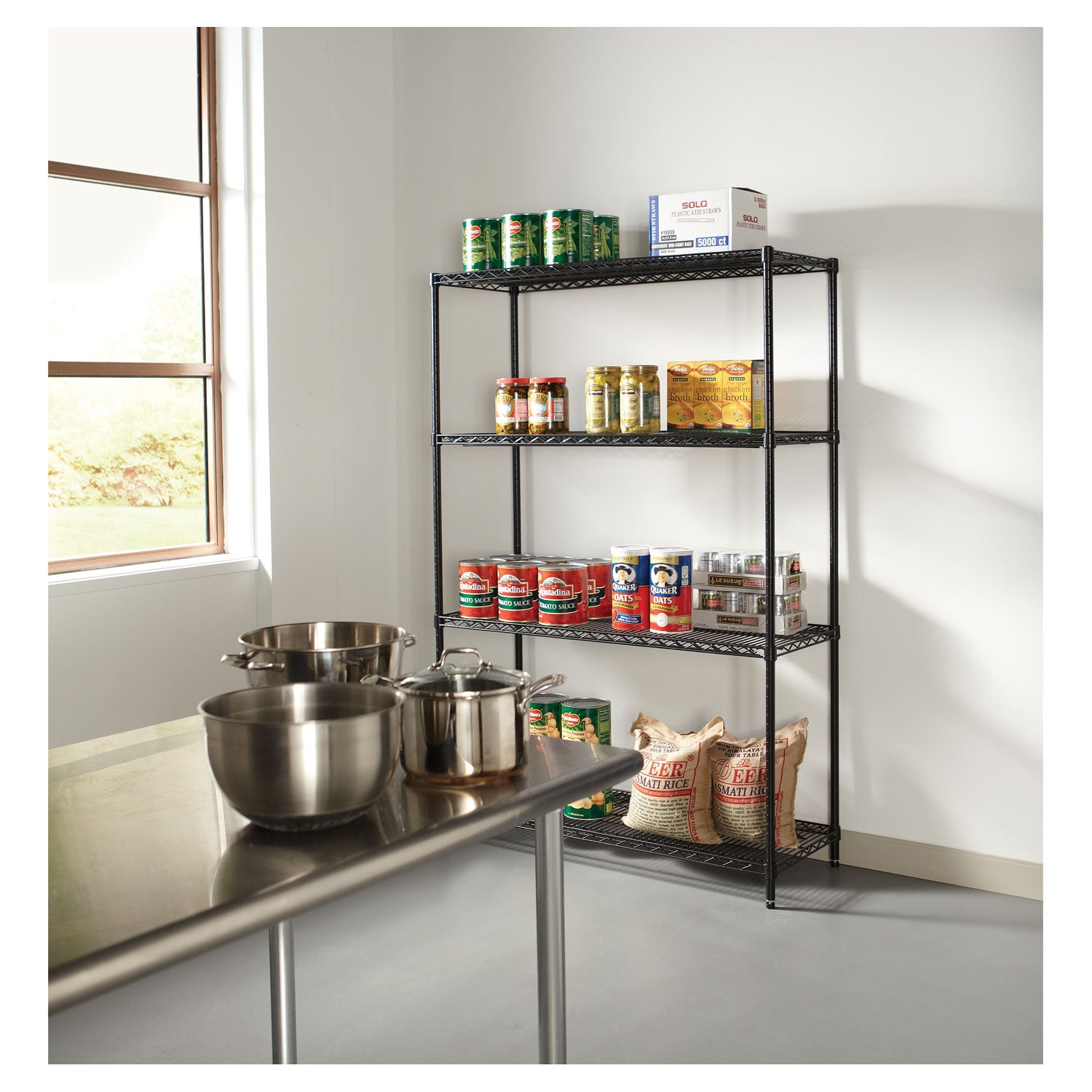 Alera® NSF Certified Industrial Four-Shelf Wire Shelving Kit, 48w x 18d x 72h, Black