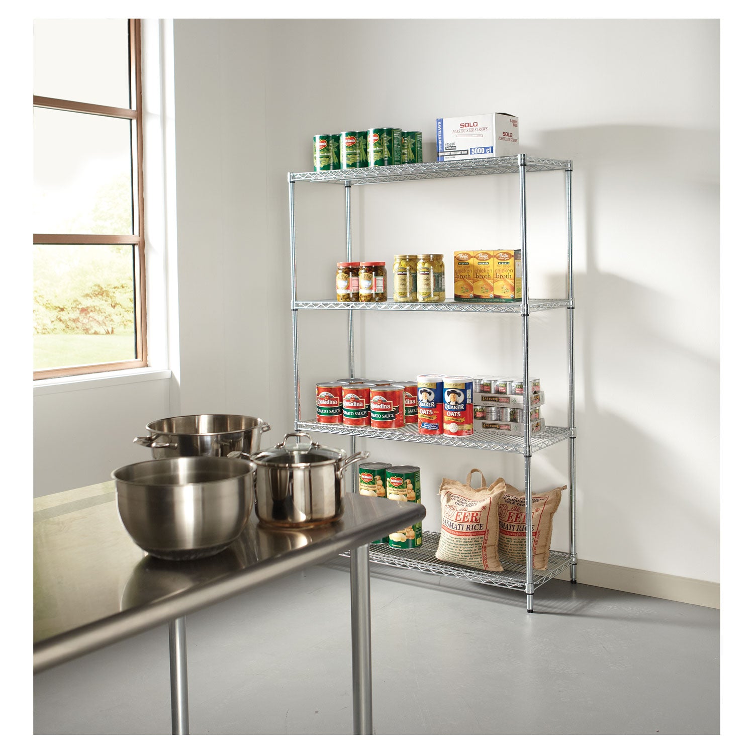 Alera® NSF Certified Industrial Four-Shelf Wire Shelving Kit, 48w x 18d x 72h, Silver