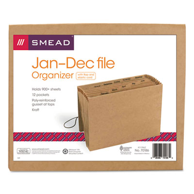 Smead™ Indexed Expanding Kraft Files, 12 Sections, Elastic Cord Closure, 1/12-Cut Tabs, Letter Size, Kraft Flipcost Flipcost