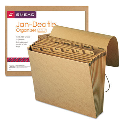 Smead™ Indexed Expanding Kraft Files, 12 Sections, Elastic Cord Closure, 1/12-Cut Tabs, Letter Size, Kraft Flipcost Flipcost