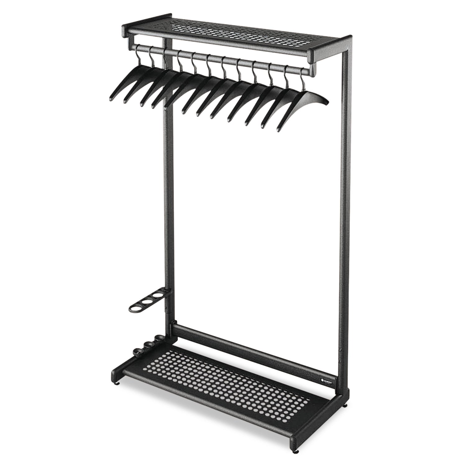 Single-Sided Rack with Two Shelves, 12 Hangers, Steel, 48w x 18.5d x 61.5h, Black