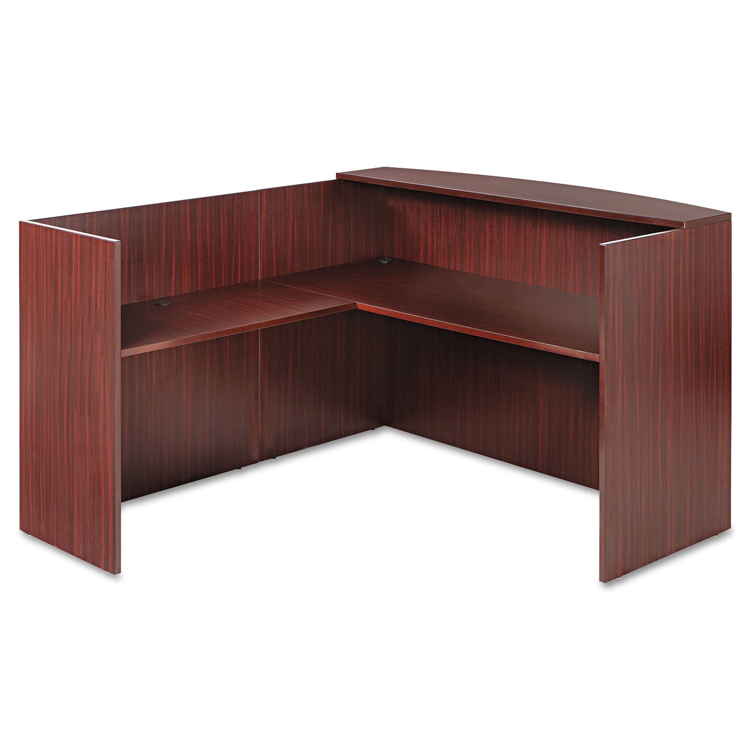 Alera® Alera Valencia Series Reception Desk with Transaction Counter, 71" x 35.5" x 29.5" to 42.5", Mahogany