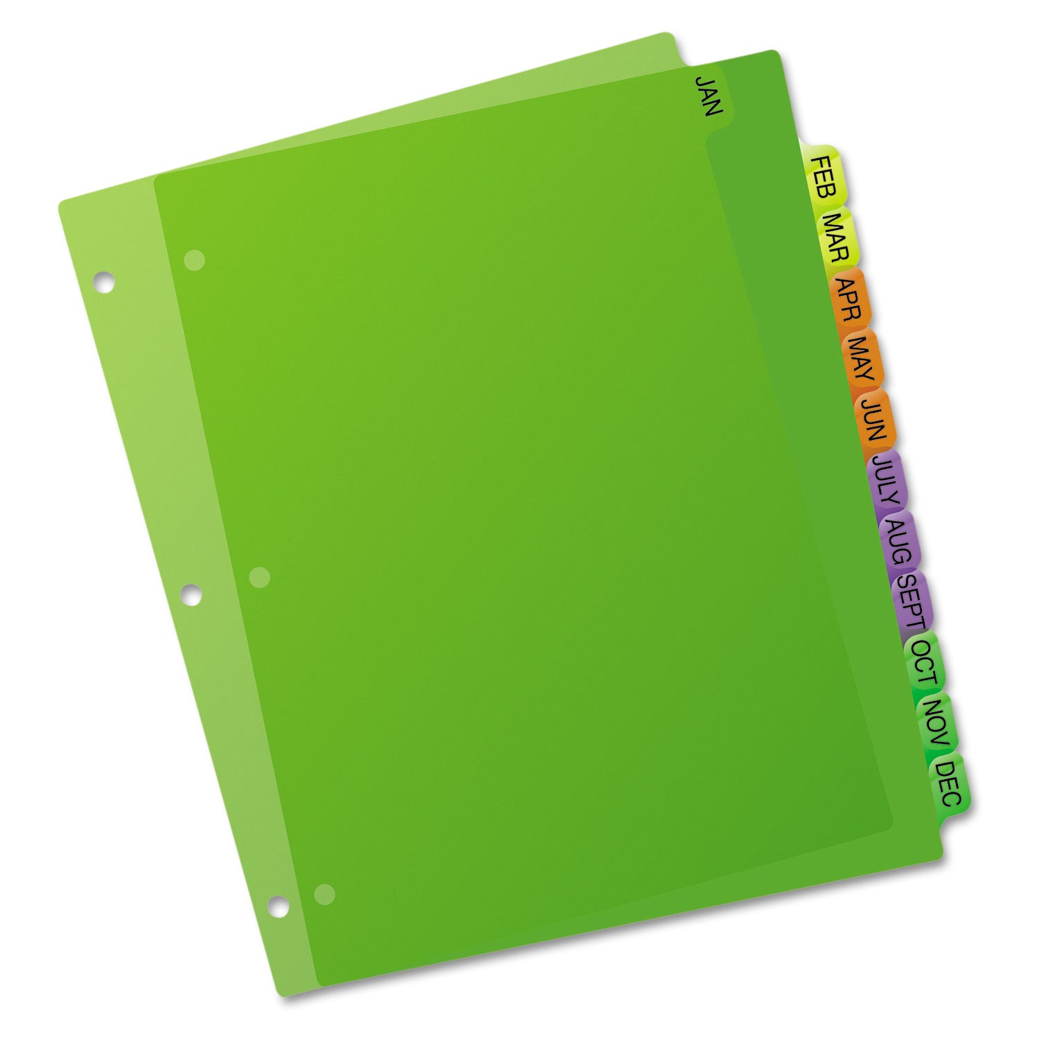 Avery® Durable Preprinted Plastic Tab Dividers, 12-Tab, Jan. to Dec., 11 x 8.5, Assorted, 1 Set