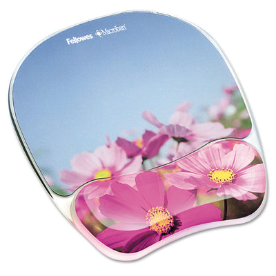Fellowes® Photo Gel Mouse Pad with Wrist Rest with Microban Protection, 9.25 x 7.87, Pink Flowers Design Flipcost Flipcost