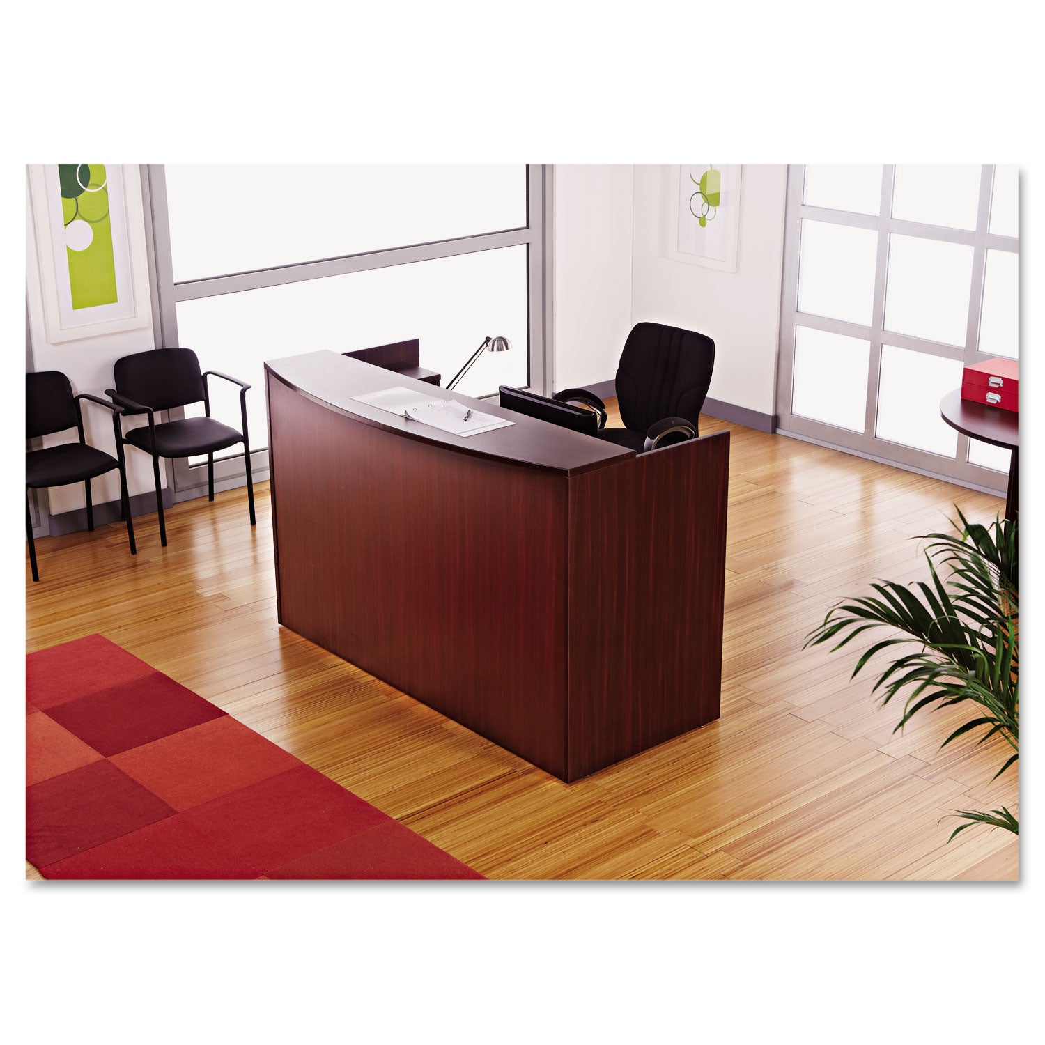 Alera® Alera Valencia Series Reception Desk with Transaction Counter, 71" x 35.5" x 29.5" to 42.5", Mahogany