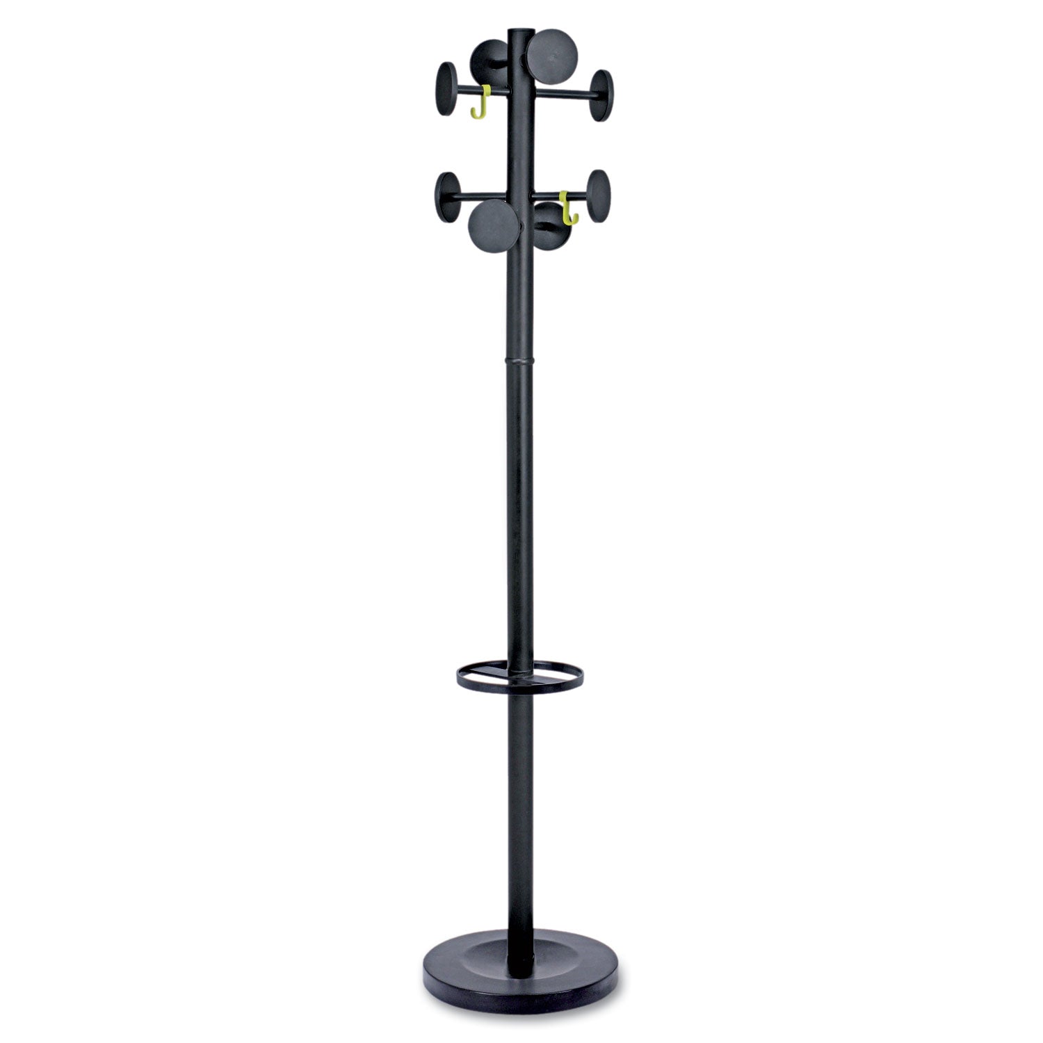 Stan3 Steel Coat Rack, Stand Alone Rack, Eight Knobs, 15w x 15d x 69.3h, Black