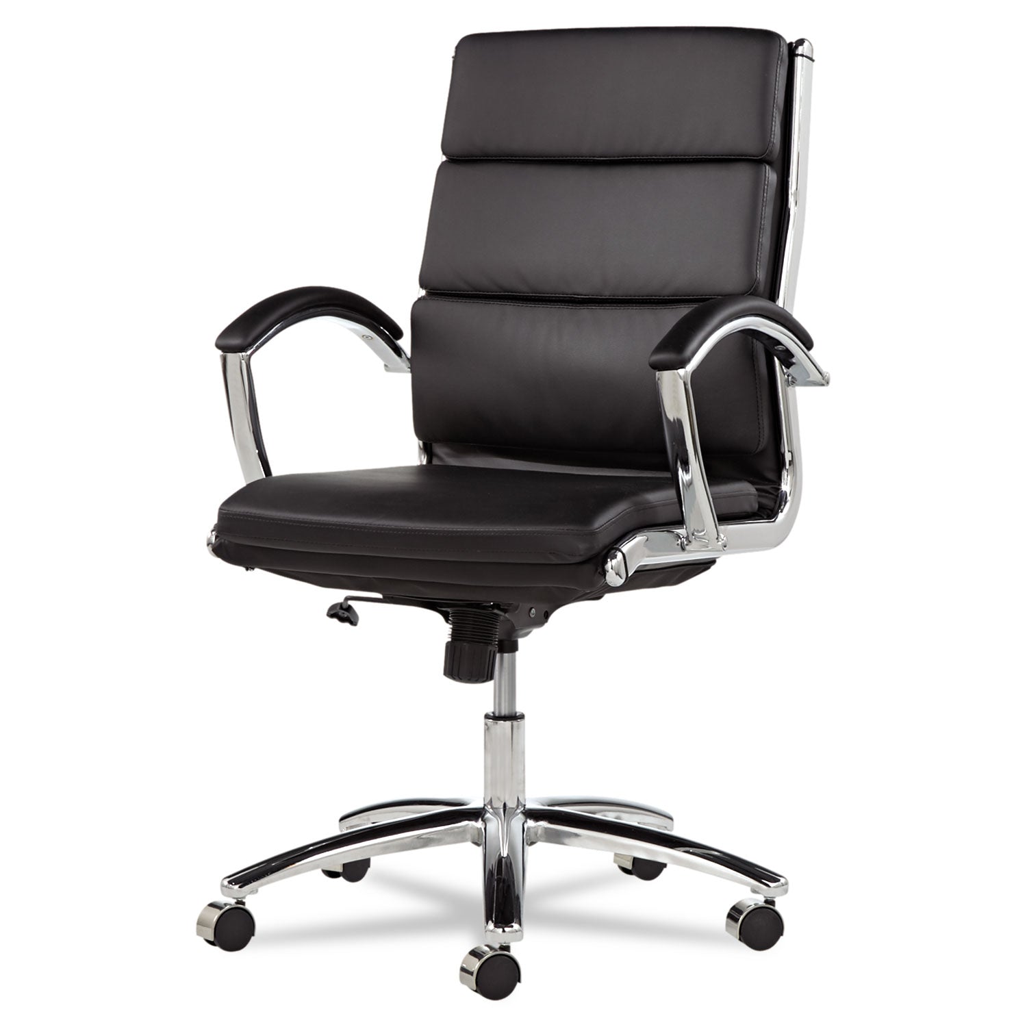 Alera® Alera Neratoli Mid-Back Slim Profile Chair, Faux Leather, Supports Up to 275 lb, Black Seat/Back, Chrome Base