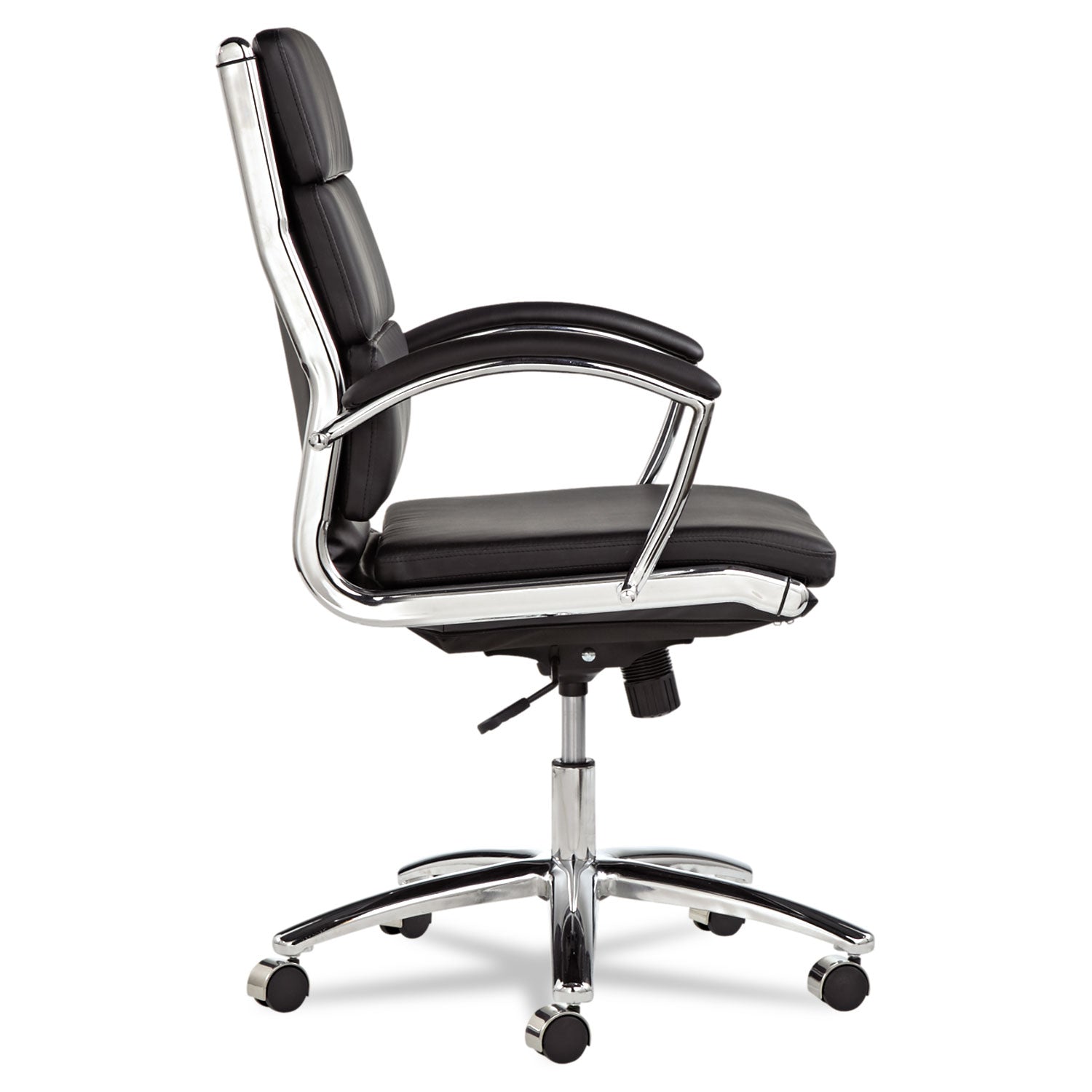 Alera® Alera Neratoli Mid-Back Slim Profile Chair, Faux Leather, Supports Up to 275 lb, Black Seat/Back, Chrome Base