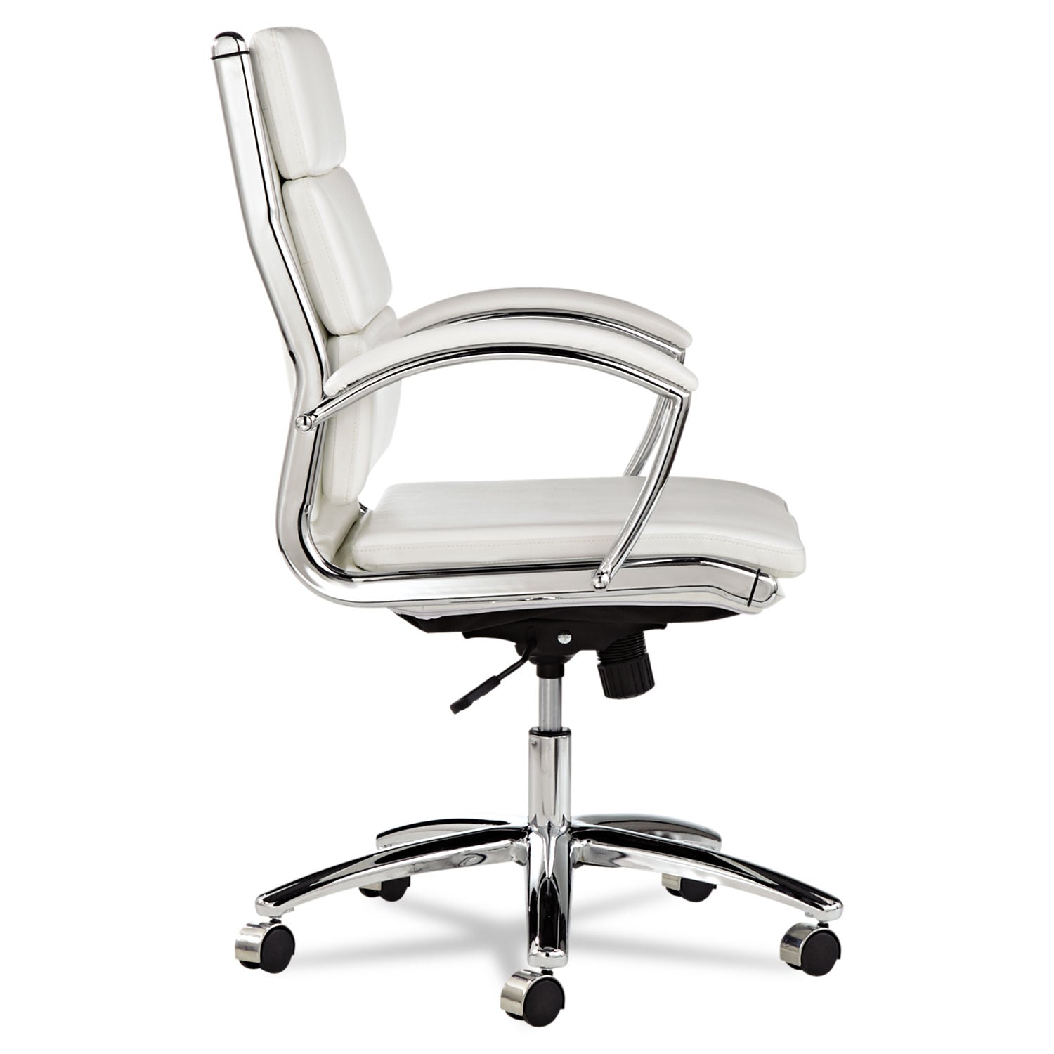 Alera® Alera Neratoli Mid-Back Slim Profile Chair, Faux Leather, Up to 275 lb, 18.3" to 21.85" Seat Height, White Seat/Back, Chrome