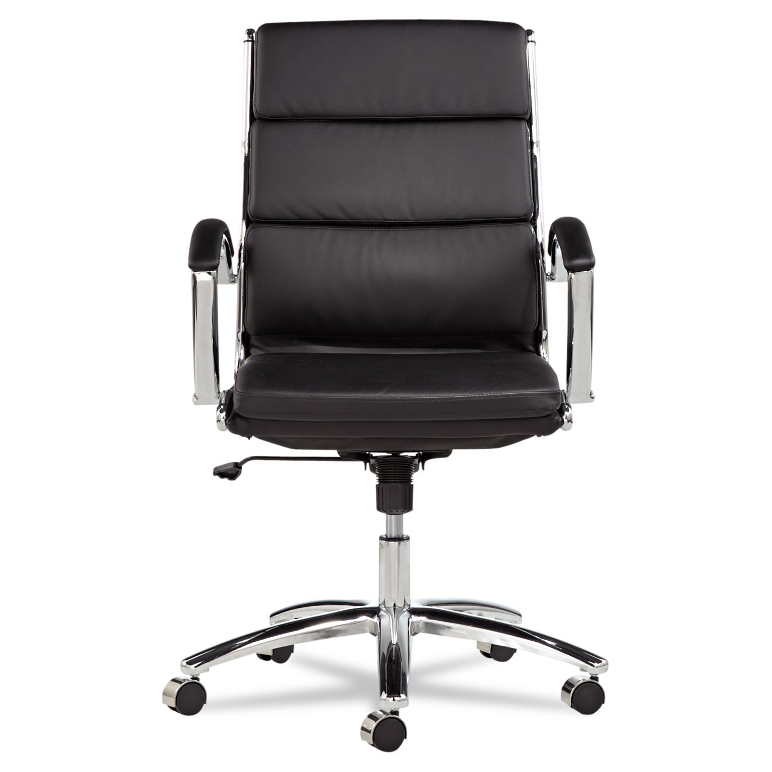 Alera® Alera Neratoli Mid-Back Slim Profile Chair, Faux Leather, Supports Up to 275 lb, Black Seat/Back, Chrome Base