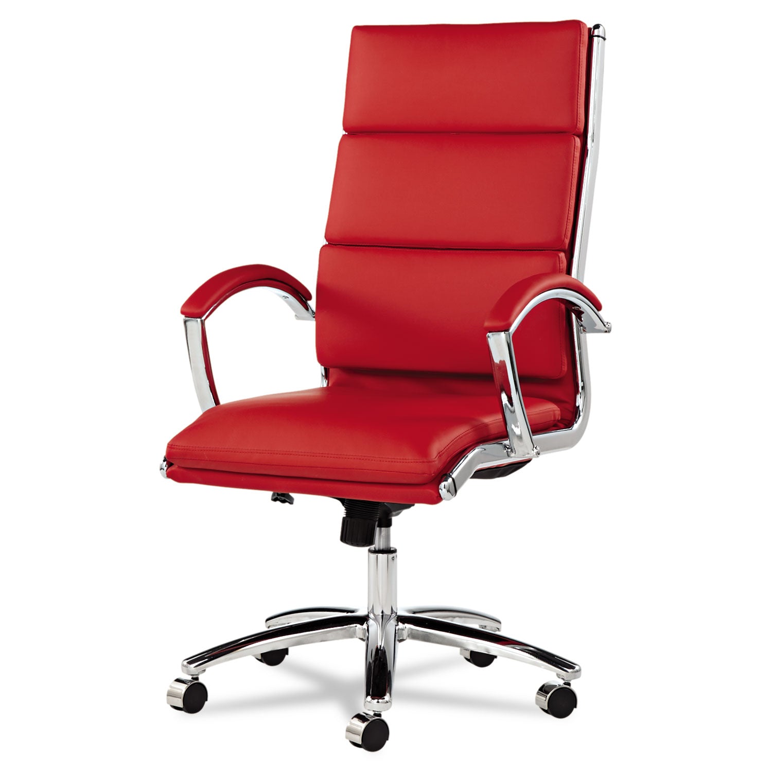 Alera® Alera Neratoli High-Back Slim Profile Chair, Faux Leather, Up to 275 lb, 17.32" to 21.25" Seat Height, Red Seat/Back, Chrome