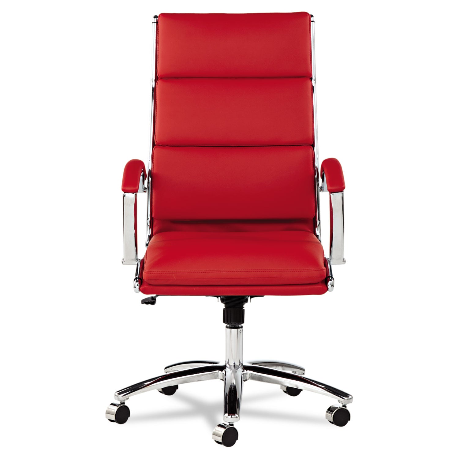 Alera® Alera Neratoli High-Back Slim Profile Chair, Faux Leather, Up to 275 lb, 17.32" to 21.25" Seat Height, Red Seat/Back, Chrome