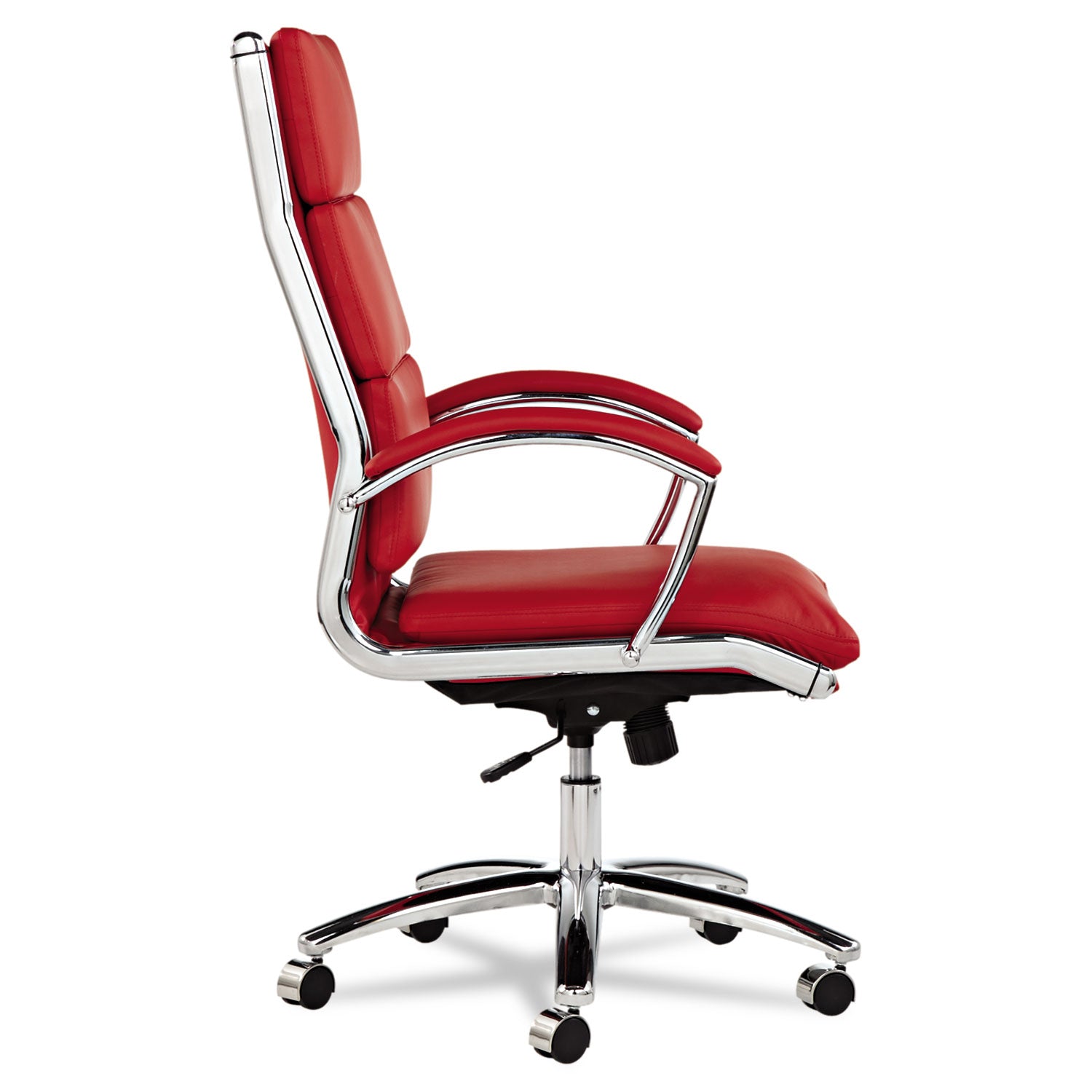 Alera® Alera Neratoli High-Back Slim Profile Chair, Faux Leather, Up to 275 lb, 17.32" to 21.25" Seat Height, Red Seat/Back, Chrome