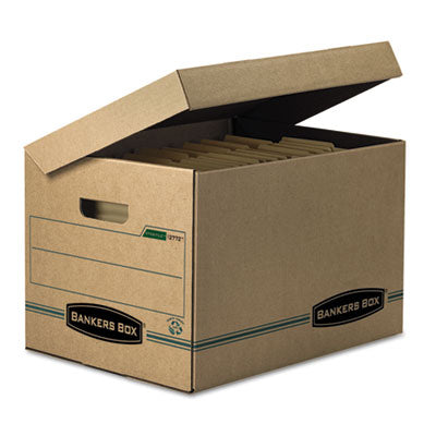 SYSTEMATIC Basic-Duty Attached Lid Storage Boxes, Letter/Legal Files, Kraft/Green, 12/Carton Flipcost Flipcost