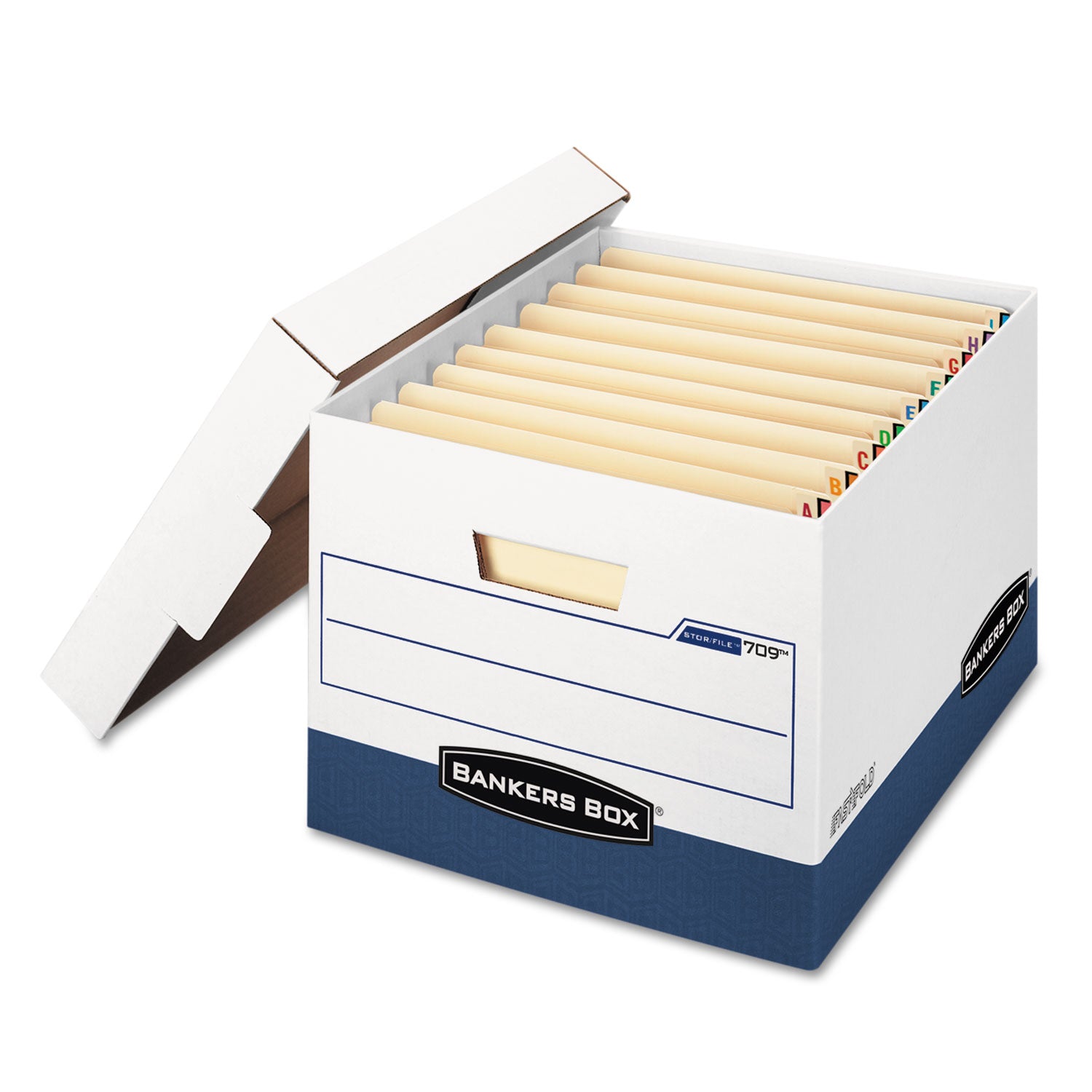 STOR/FILE END TAB Storage Boxes, Letter/Legal Files, White/Blue, 12/Carton