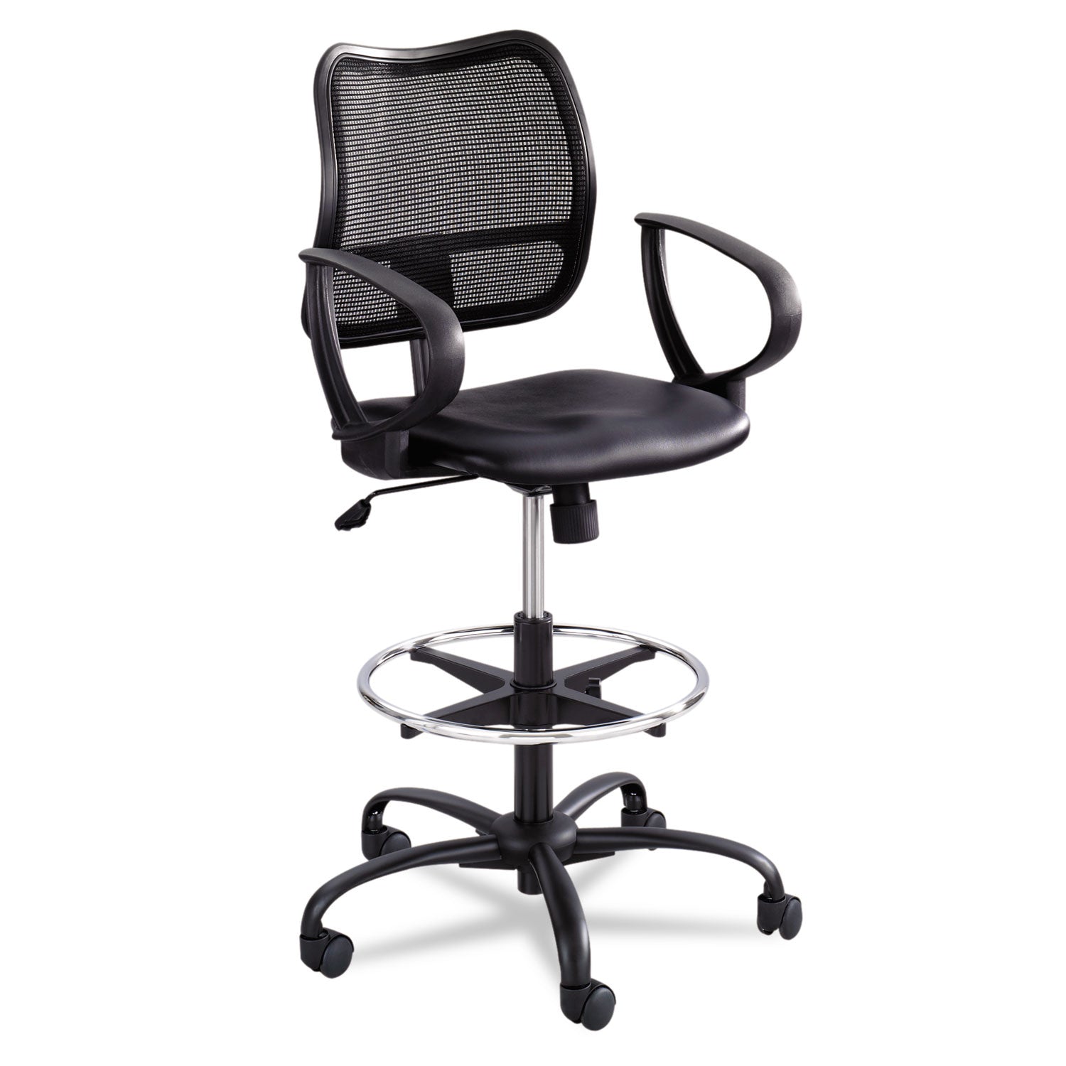 Safco® Vue Series Mesh Extended-Height Chair, Supports Up to 250 lb, 23" to 33" Seat Height, Black Vinyl Seat, Black Base