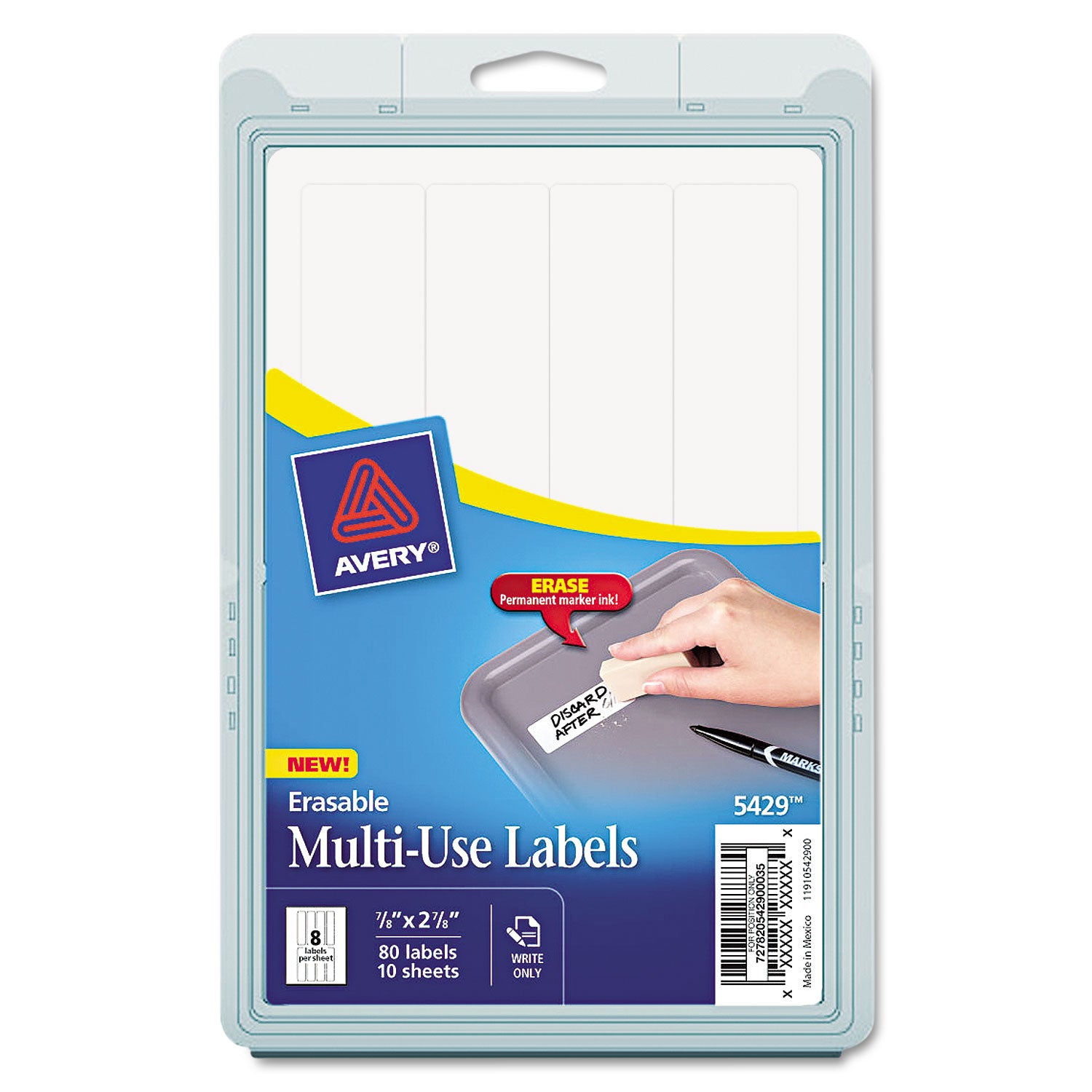 Erasable ID Labels, Inkjet/Laser Printers, 0.88 x 2.88, White, 8/Sheet, 10 Sheets/Pack